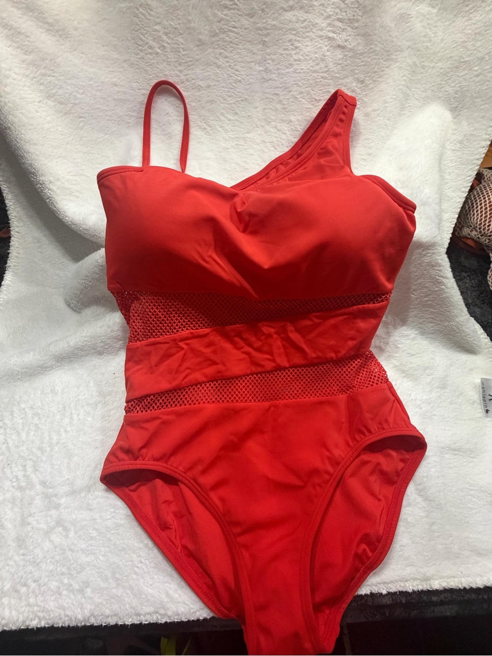 Carmen Marc Valvo Red Mesh One Piece Swimsuit size 10